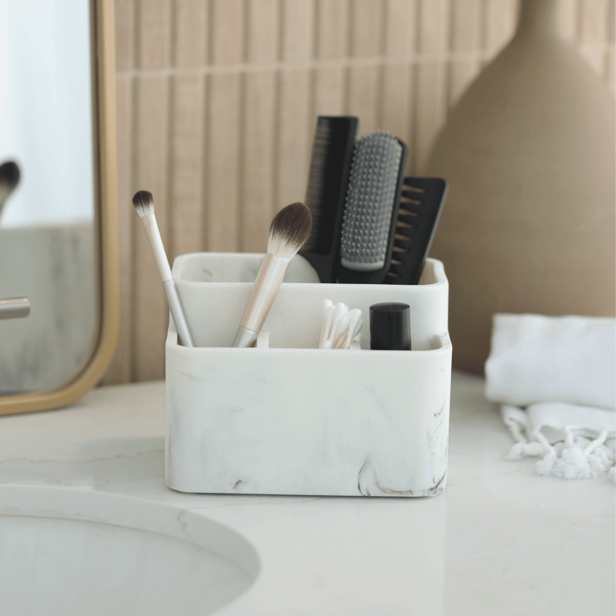 White Marble Toothbrush Holder and Bathroom Organizer – Blanc Collection