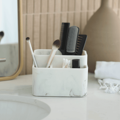 White Marble Toothbrush Holder and Bathroom Organizer – Blanc Collection