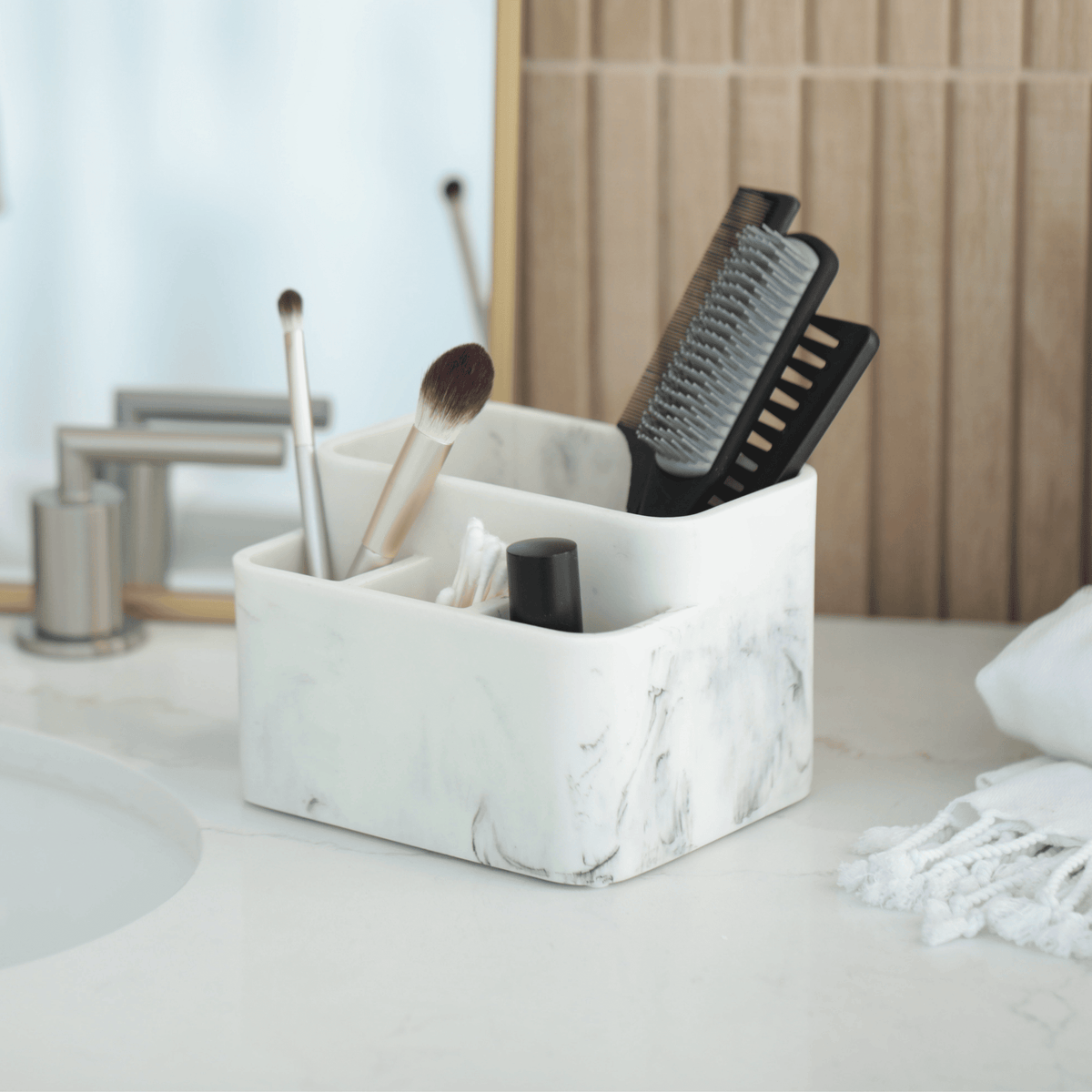 White Marble Toothbrush Holder and Bathroom Organizer – Blanc Collection